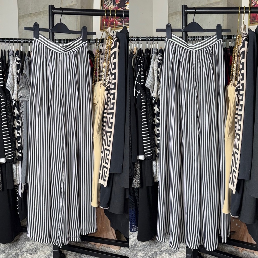 American Apparel Striped Chiffon Wide Leg Pants Black White Womens XS EUC